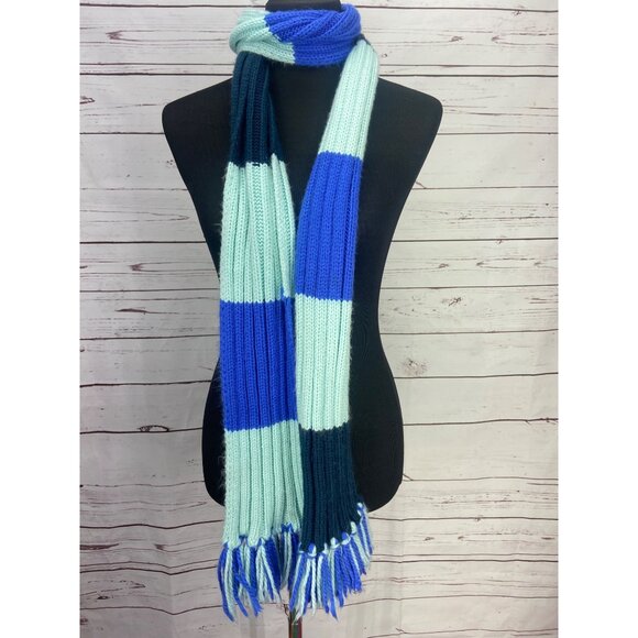 Columbia Blue Color Block‎ Fringed OS Long Wrap Scarf - Picture 3 of 5